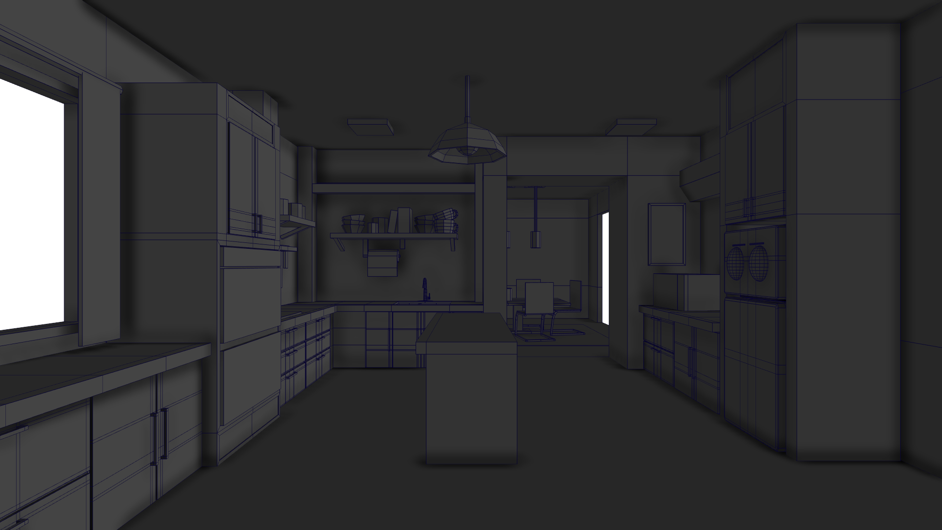 Unlit kitchen blockout
