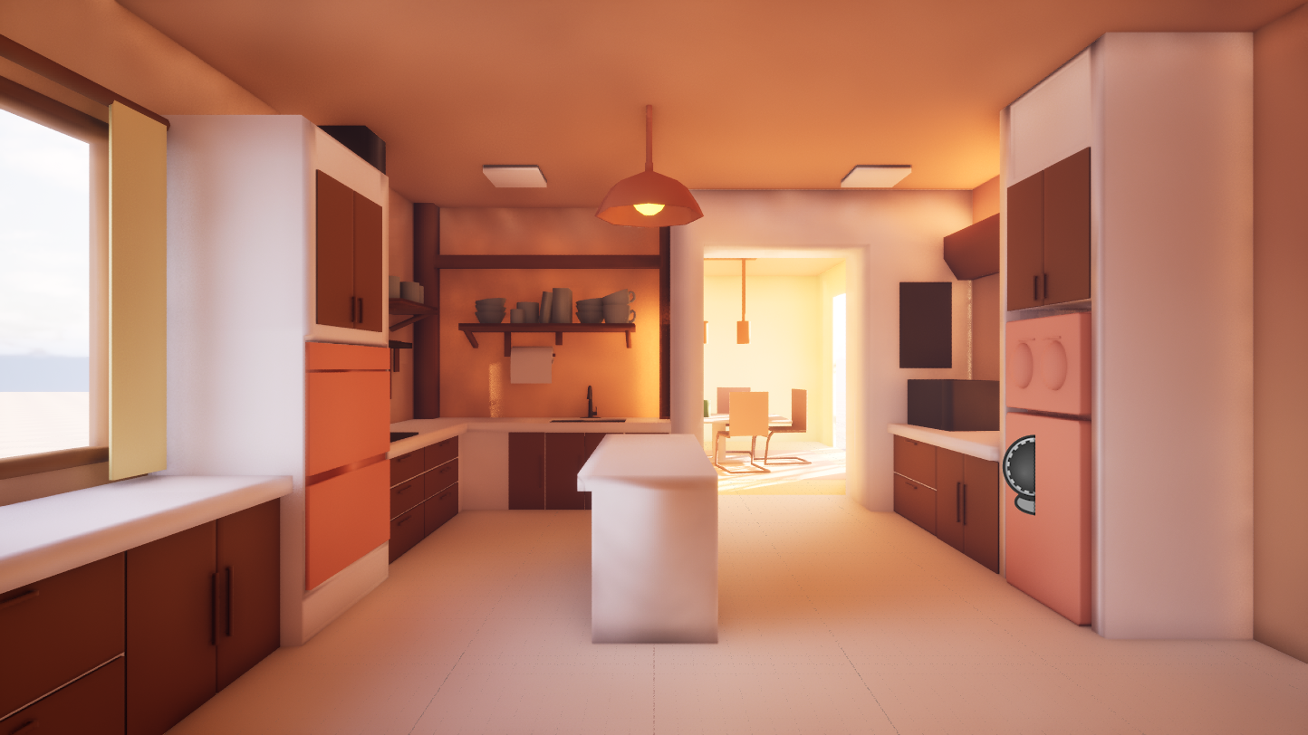 Lit kitchen environment render